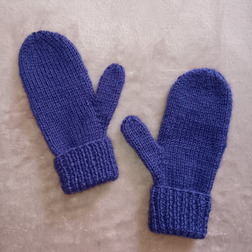 Handmade Handknit Girl's Dark Purple Wool-Blend Mittens 5-8 Years